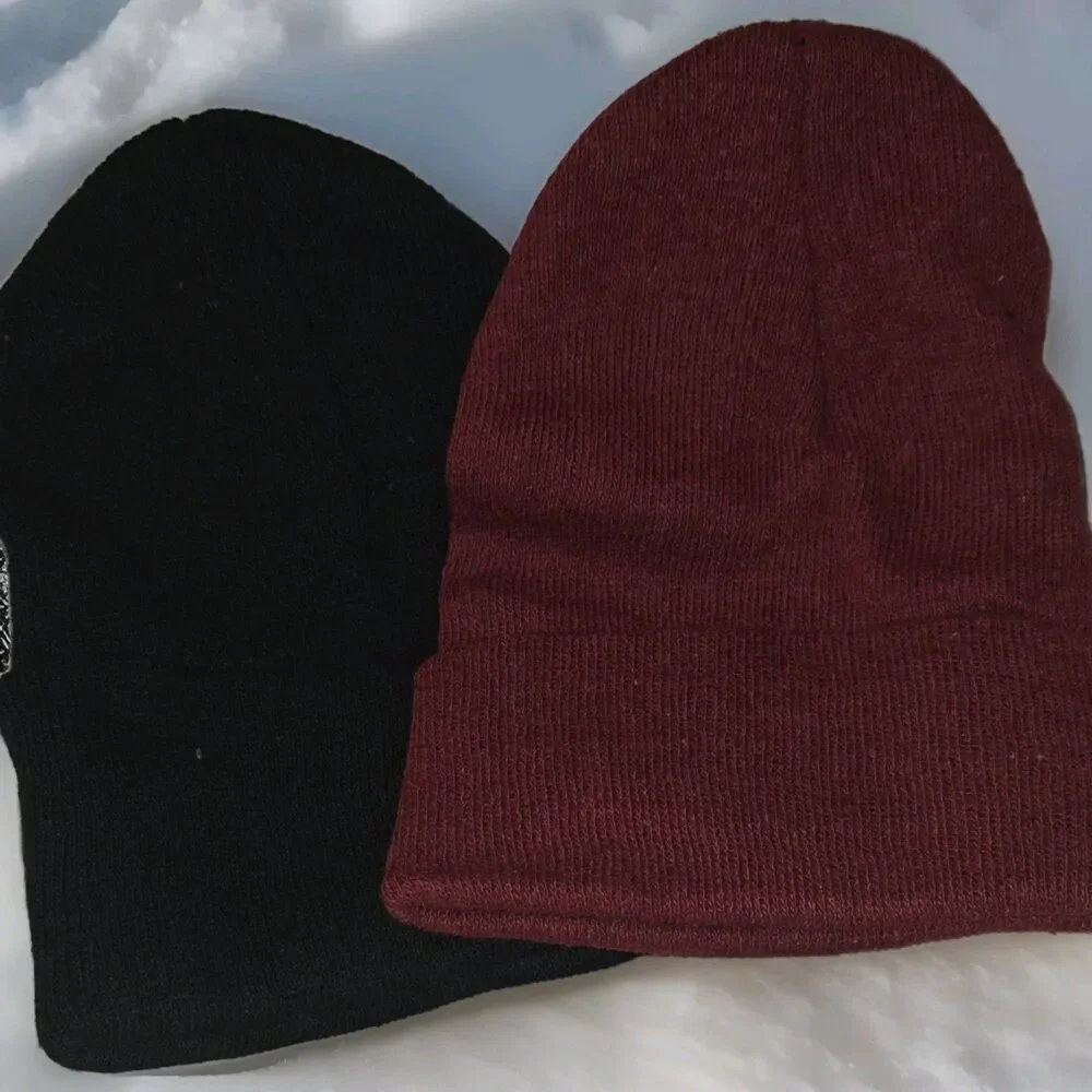 2 Pack Boys Knit Hat New Without Tags One Size  Winter Warm Black  Burgandy